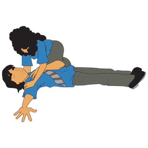 1 person putting another person in the recovery position