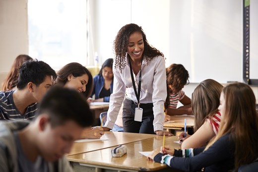 teacher talking to students