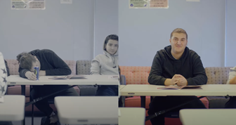 side by side of student rest head on desk and then looking alert in 2nd image